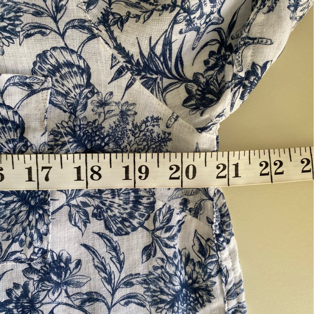 Garnet Hill Nautical Print 100% Linen Long Sleeve Button Shirt 8 Coastal Beachy - Picture 9 of 10